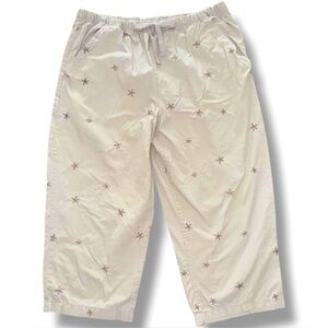 Basic Editions Size M Tan  w/Embroidered Starfish Elastic/Drawstring Capri Pant